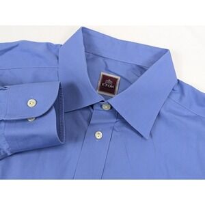 Eton Dress Shirt Blue Mens XL 43 17 Long Sleeve Office Barrel Cuff Luxury Sweden